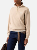 Felpa Eliade beige in cotone con mezza zip e logo flock