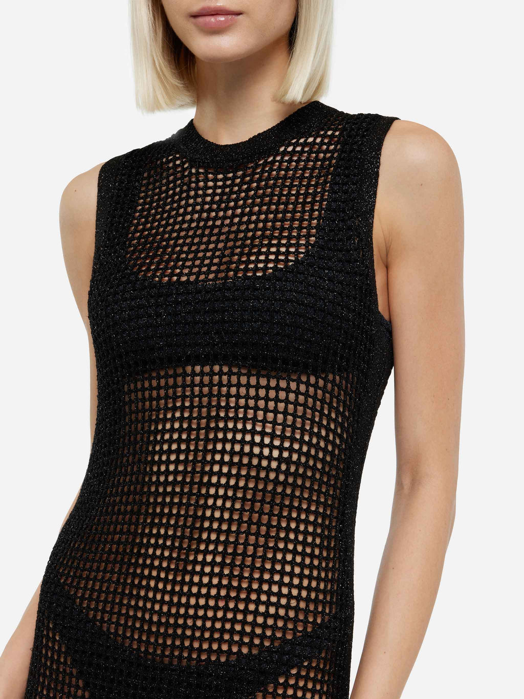 Abito lungo Eileen nero in crochet a rete