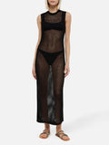 Abito lungo Eileen nero in crochet a rete