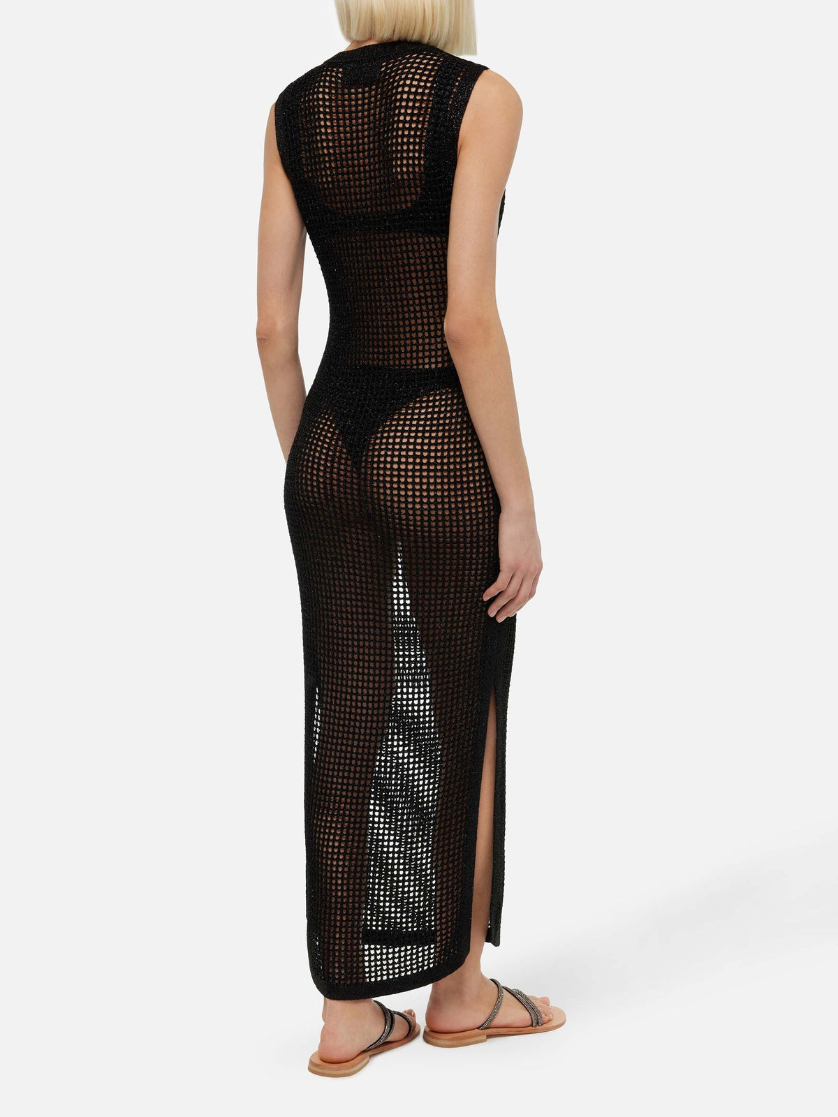 Abito lungo Eileen nero in crochet a rete
