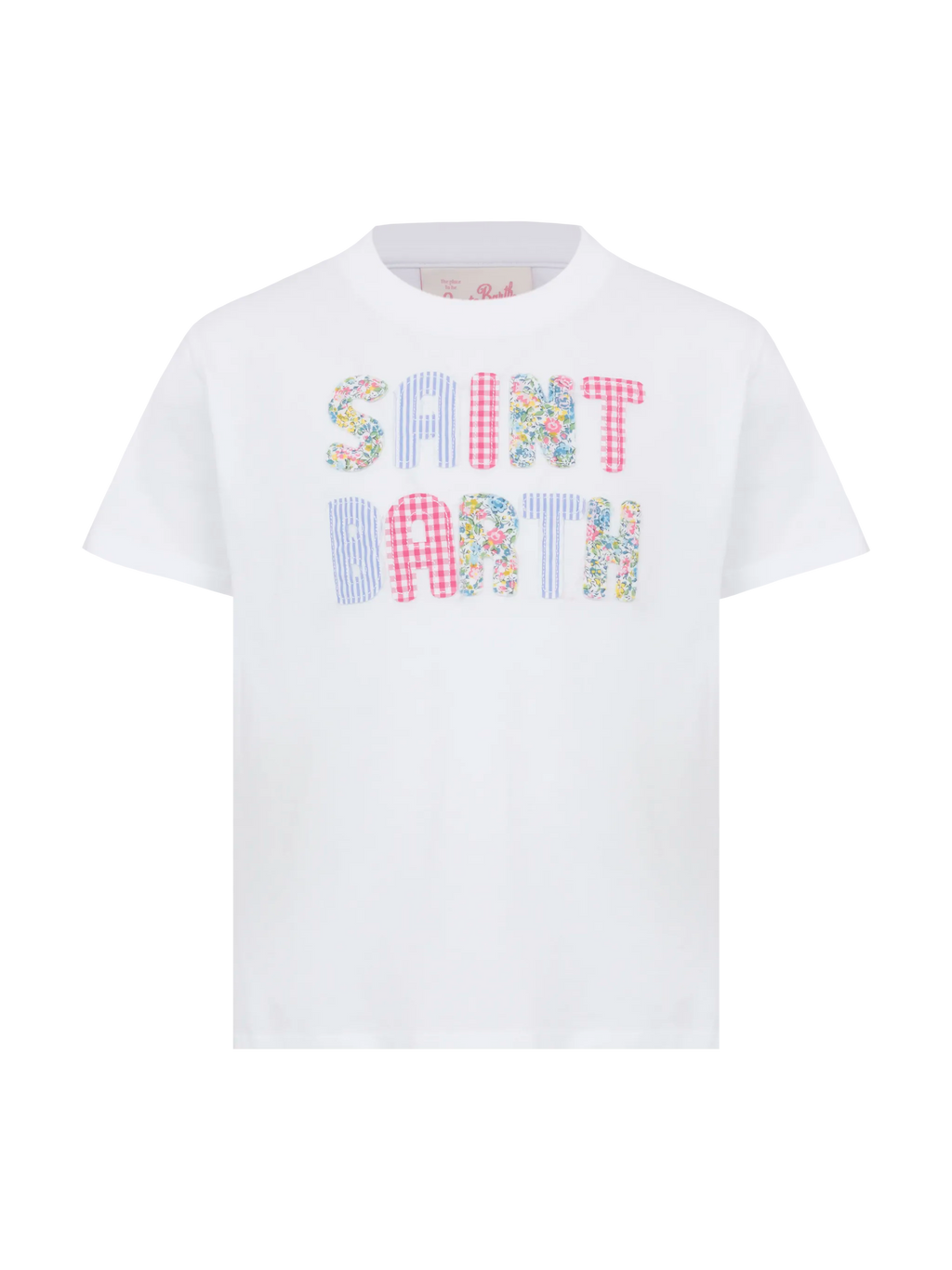 T-shirt Elly bianca con patch a fiori, vichy e righe product image 1
