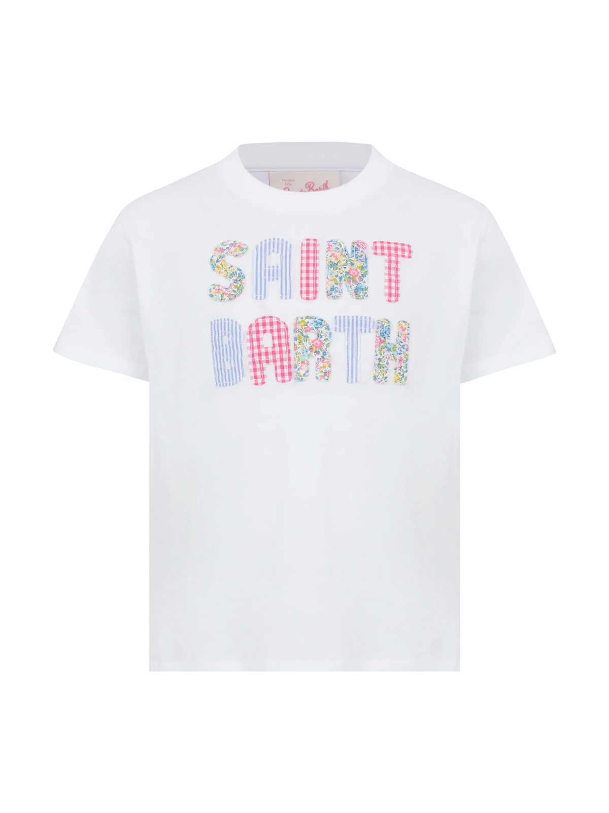 T-shirt Elly bianca con patch a fiori, vichy e righe product image 1