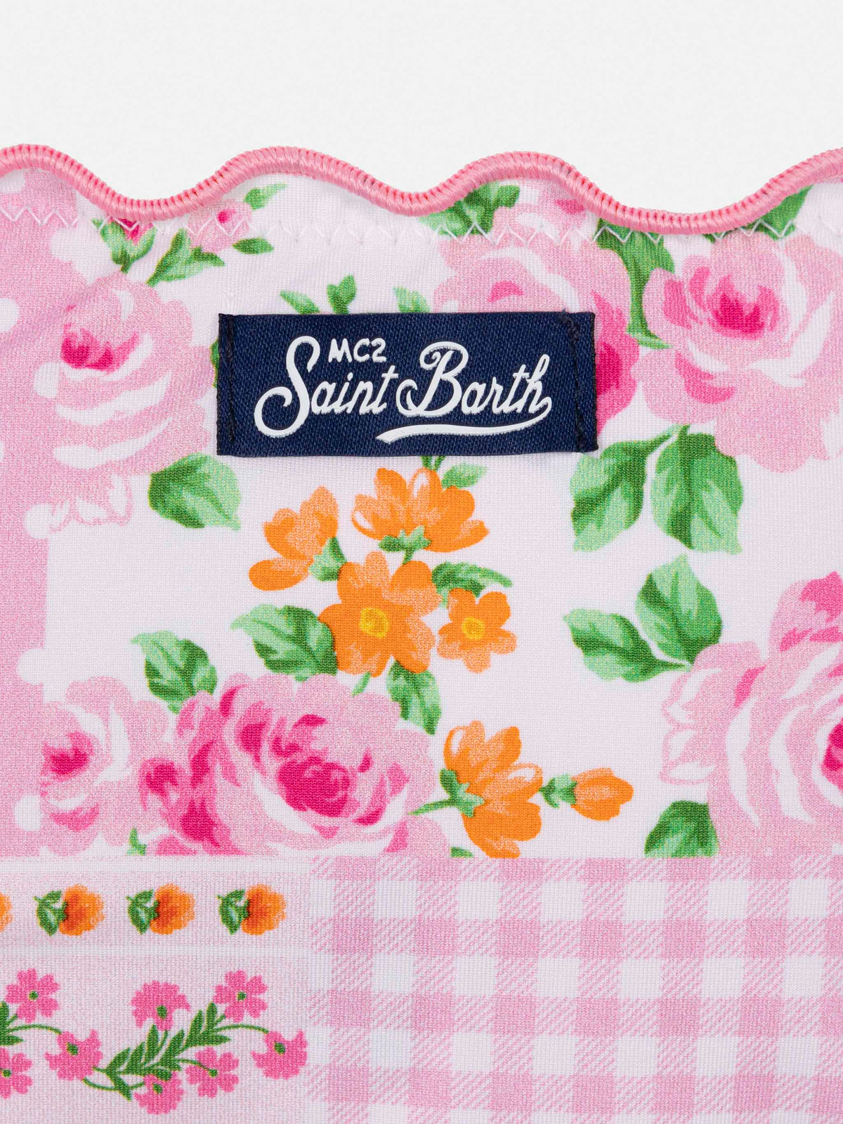 Bikini a fascia Emy rosa con stampa a patch di fiori
