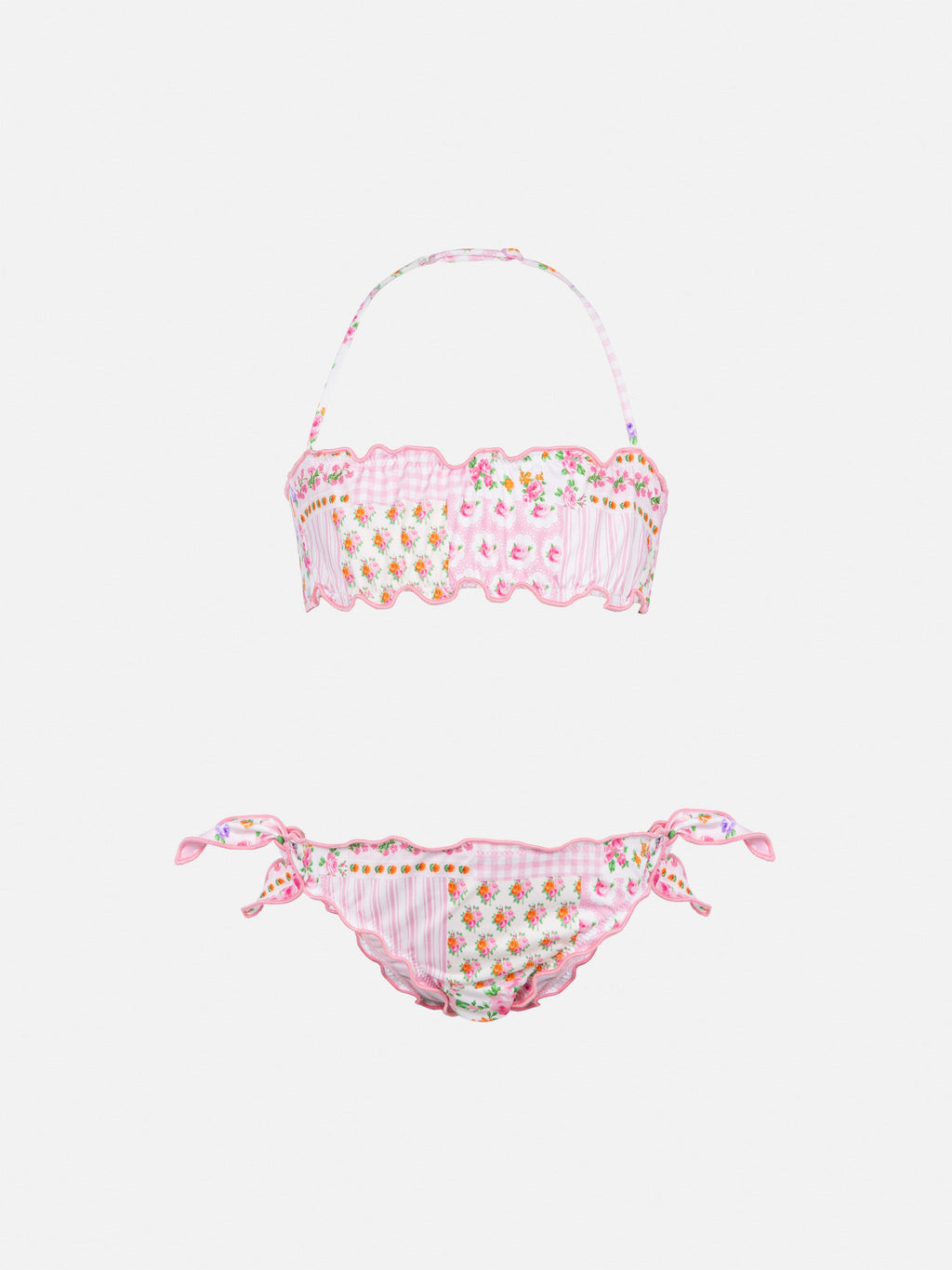 Bikini a fascia Emy rosa con stampa a patch di fiori