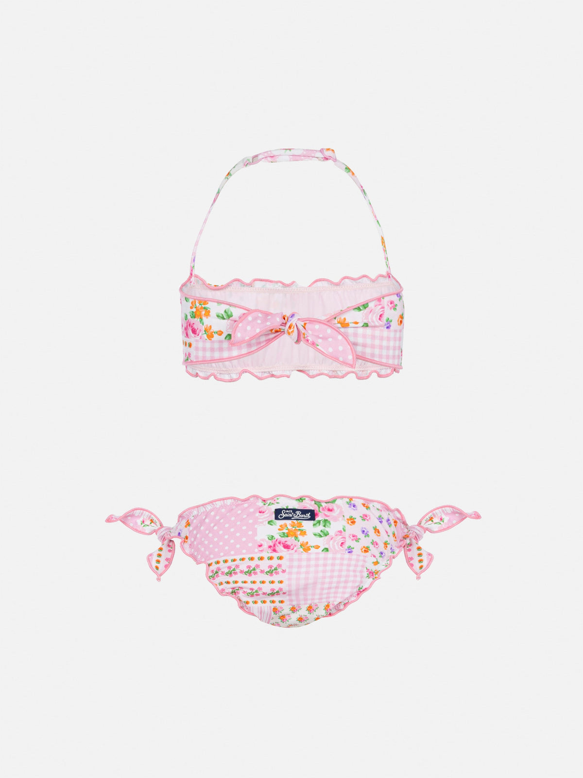 Bikini a fascia Emy rosa con stampa a patch di fiori
