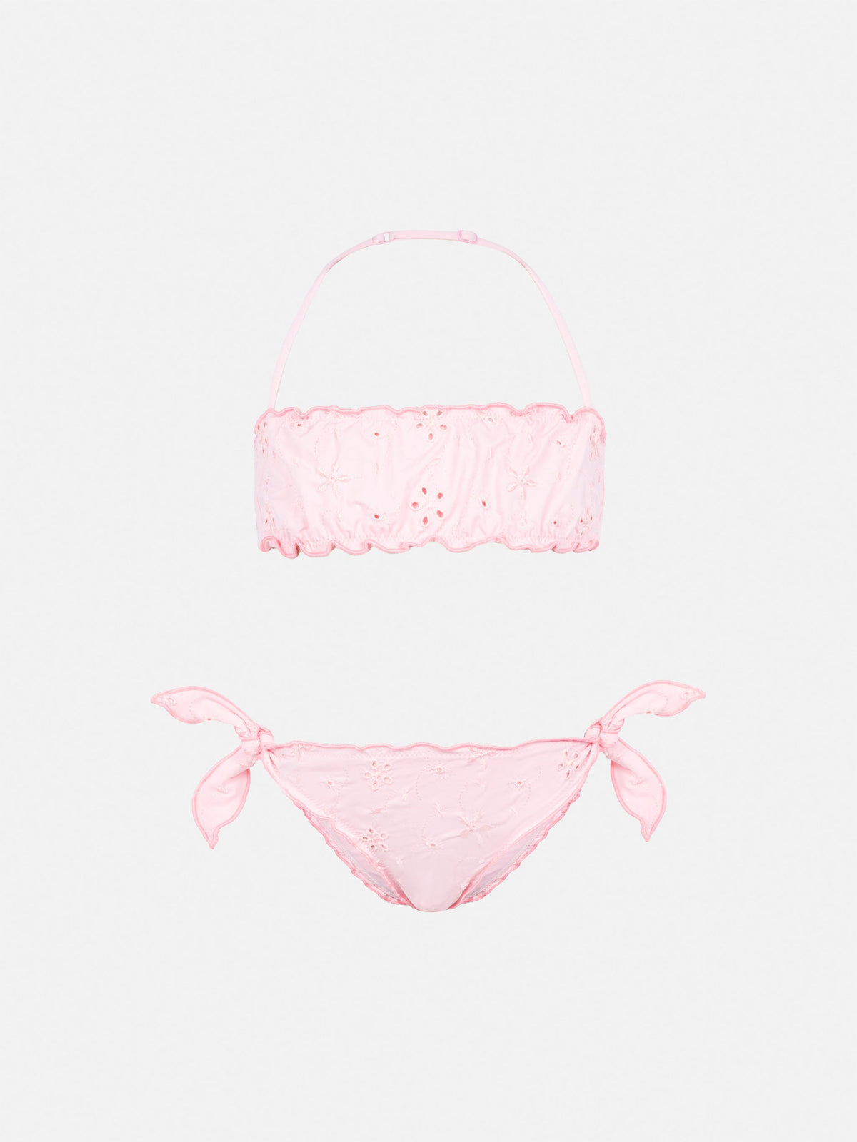 Bikini a fascia Emy rosa in sangallo