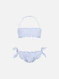 Bikini a fascia Emy azzurro a righe in seersucker