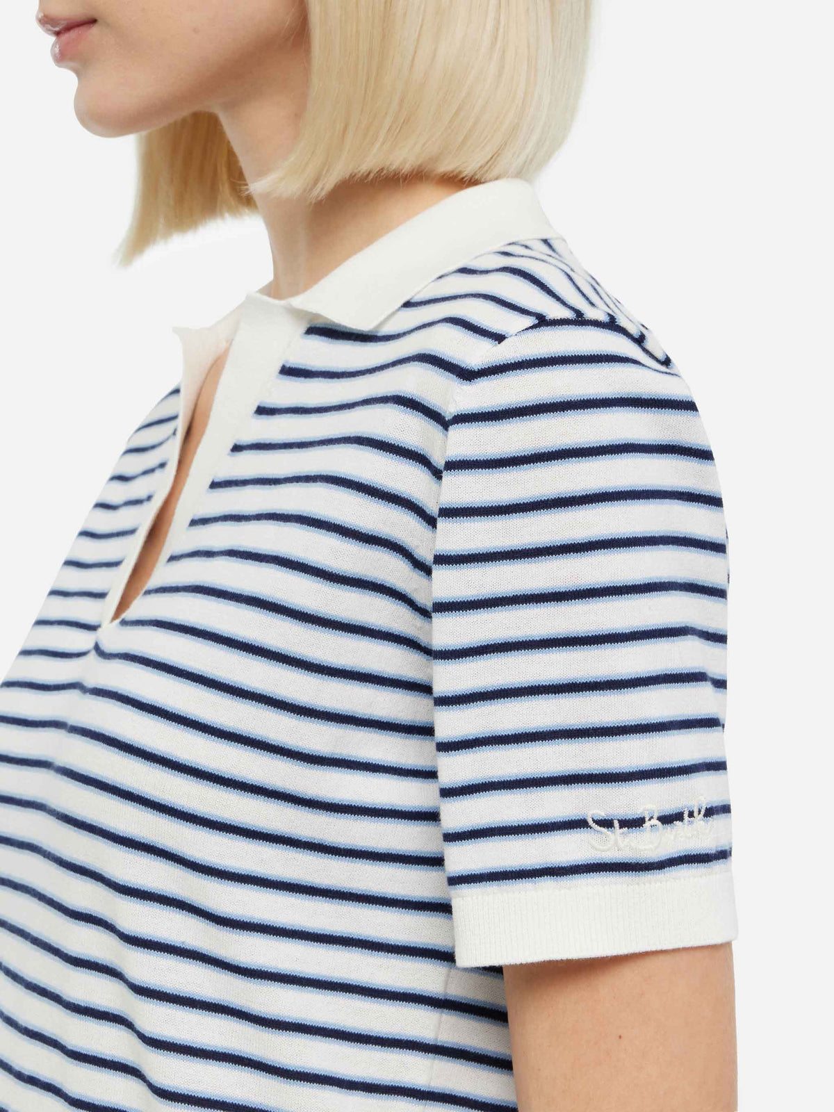 Polo in maglia Evonne blu navy a righe product image 2