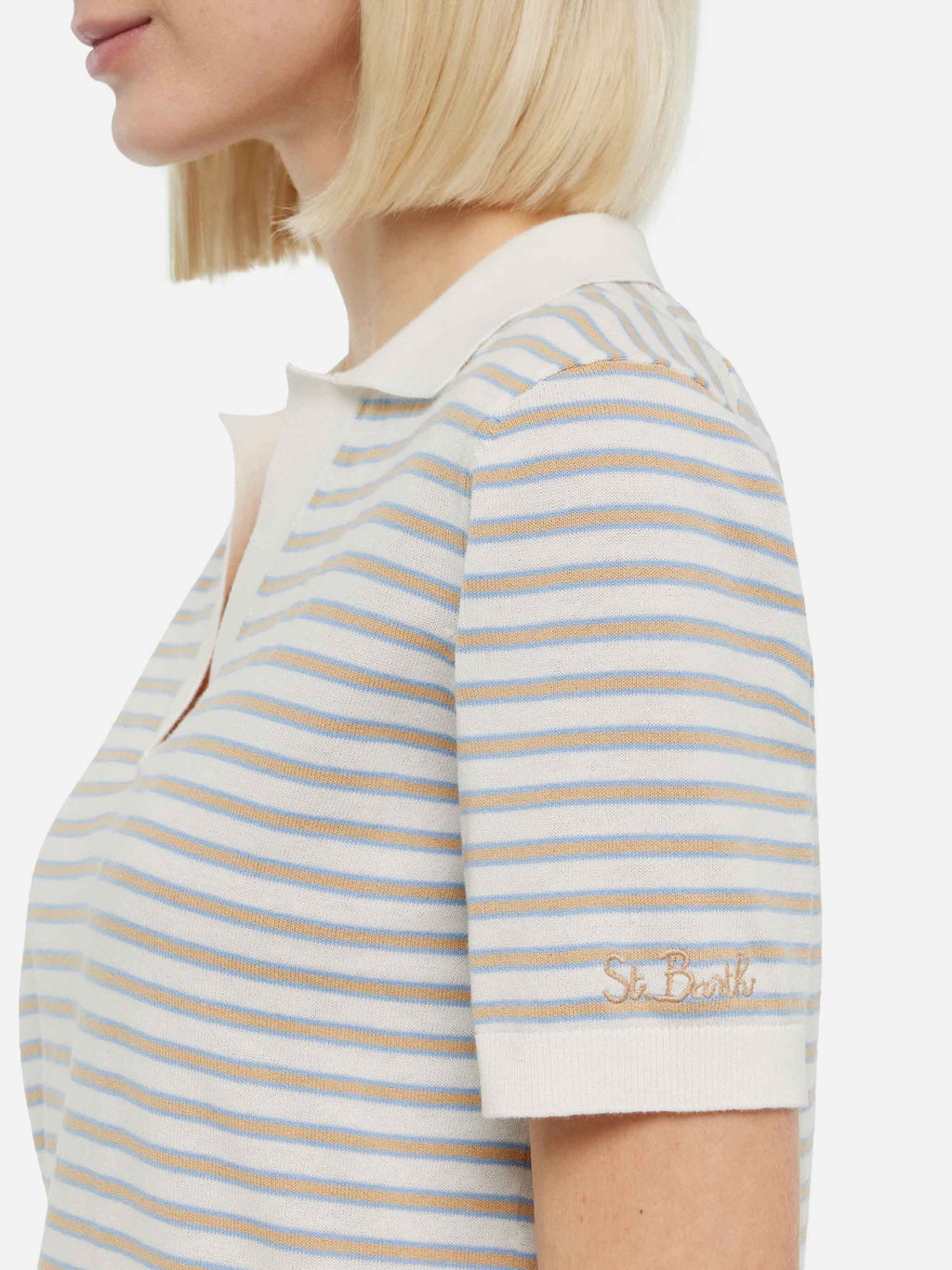 Polo in maglia Evonne beige a righe product image 2