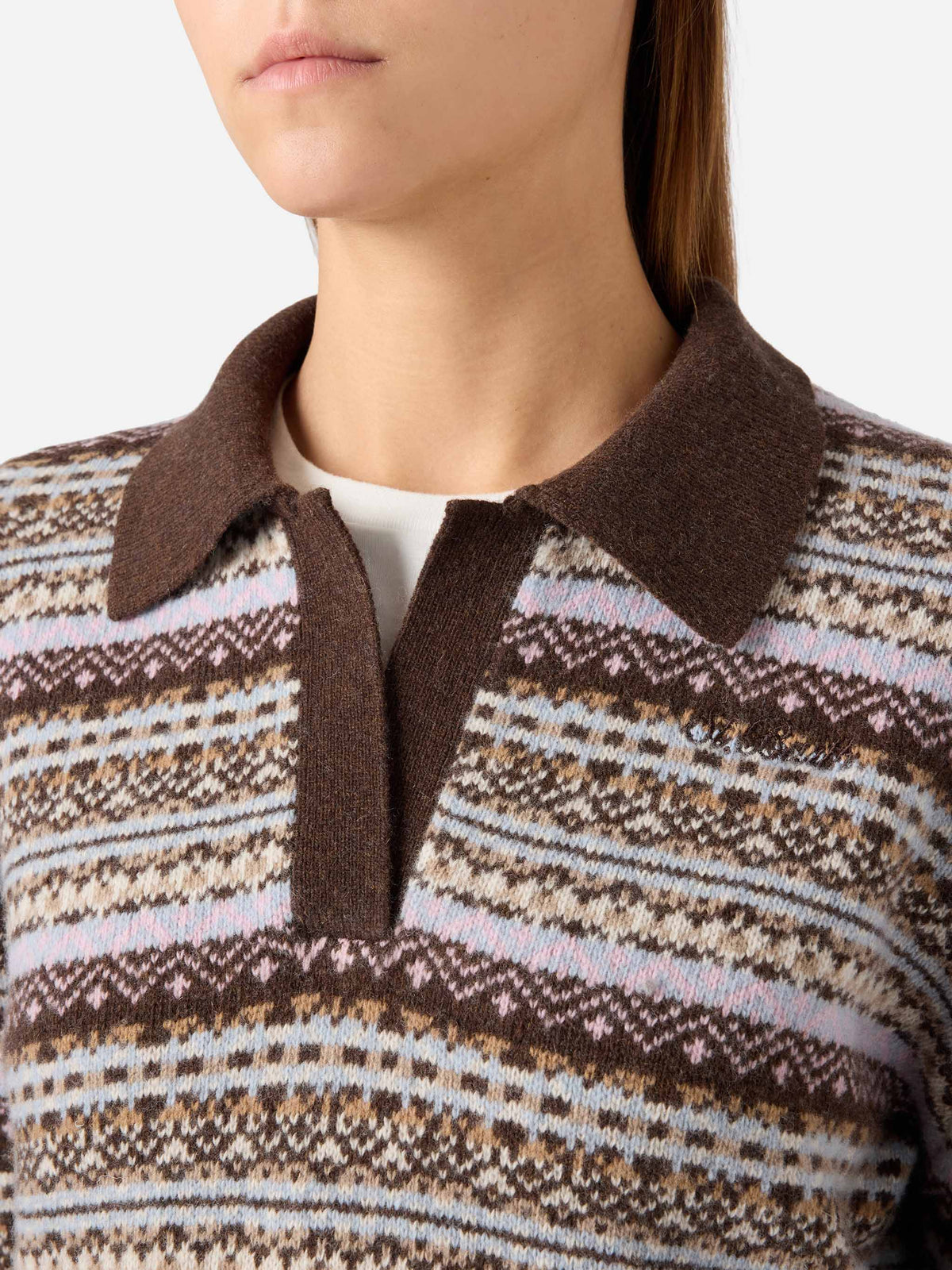 Maglia Eze in misto lana con collo polo e motivo fair isle product image 3