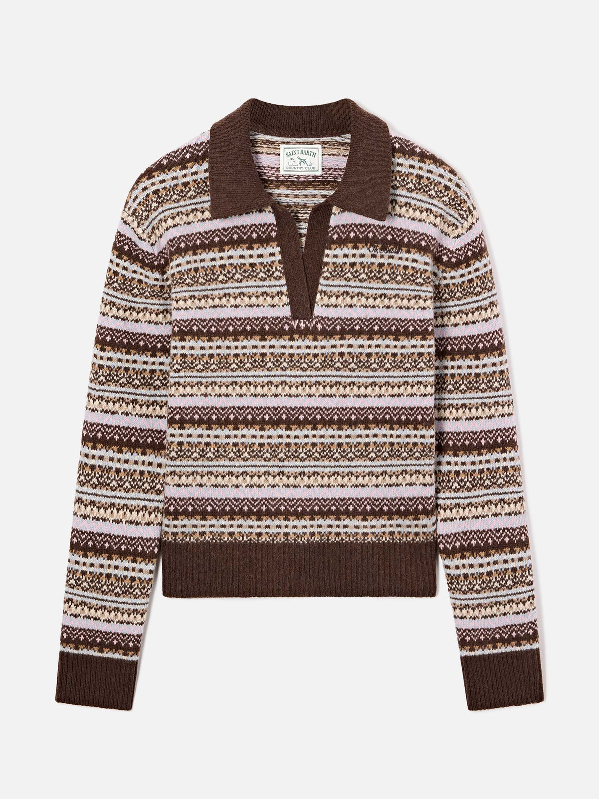 Maglia Eze in misto lana con collo polo e motivo fair isle product image 1