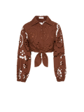 Camicia corta Febe cammello con ricamo sangallo product image 1