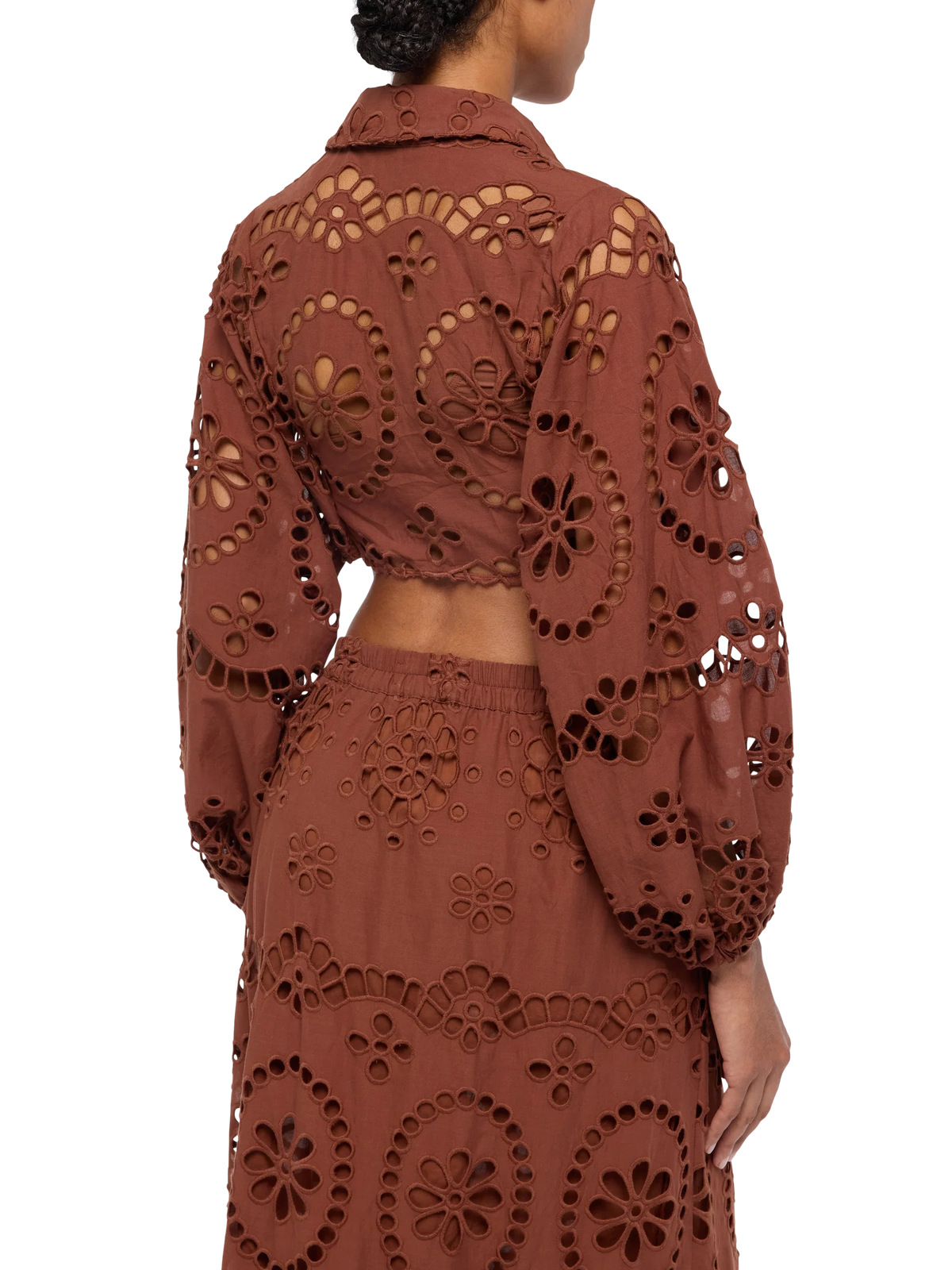 Camicia corta Febe cammello con ricamo sangallo product image 4