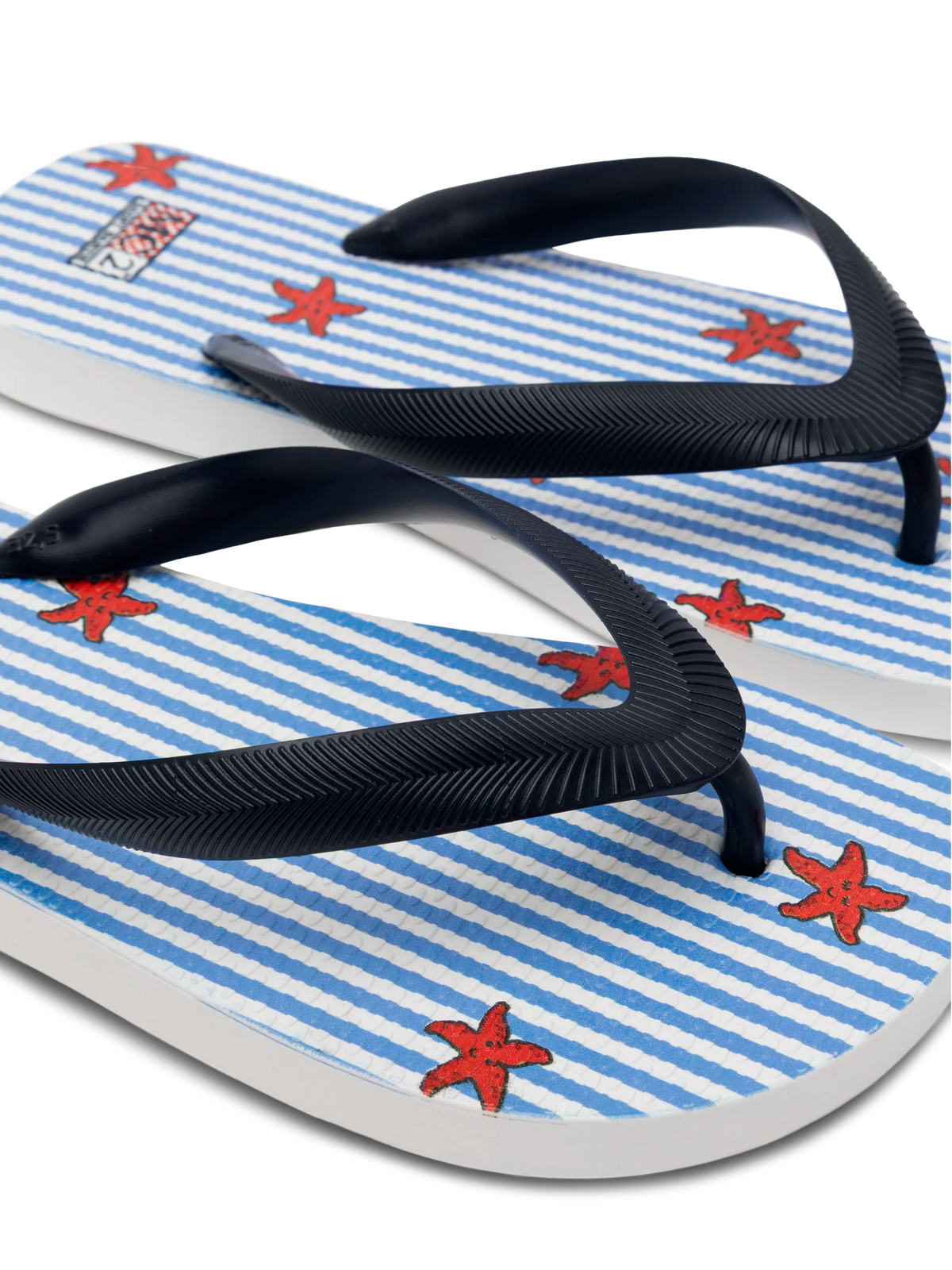 Infradito Flip azzurre con stampa stelle marine e righe