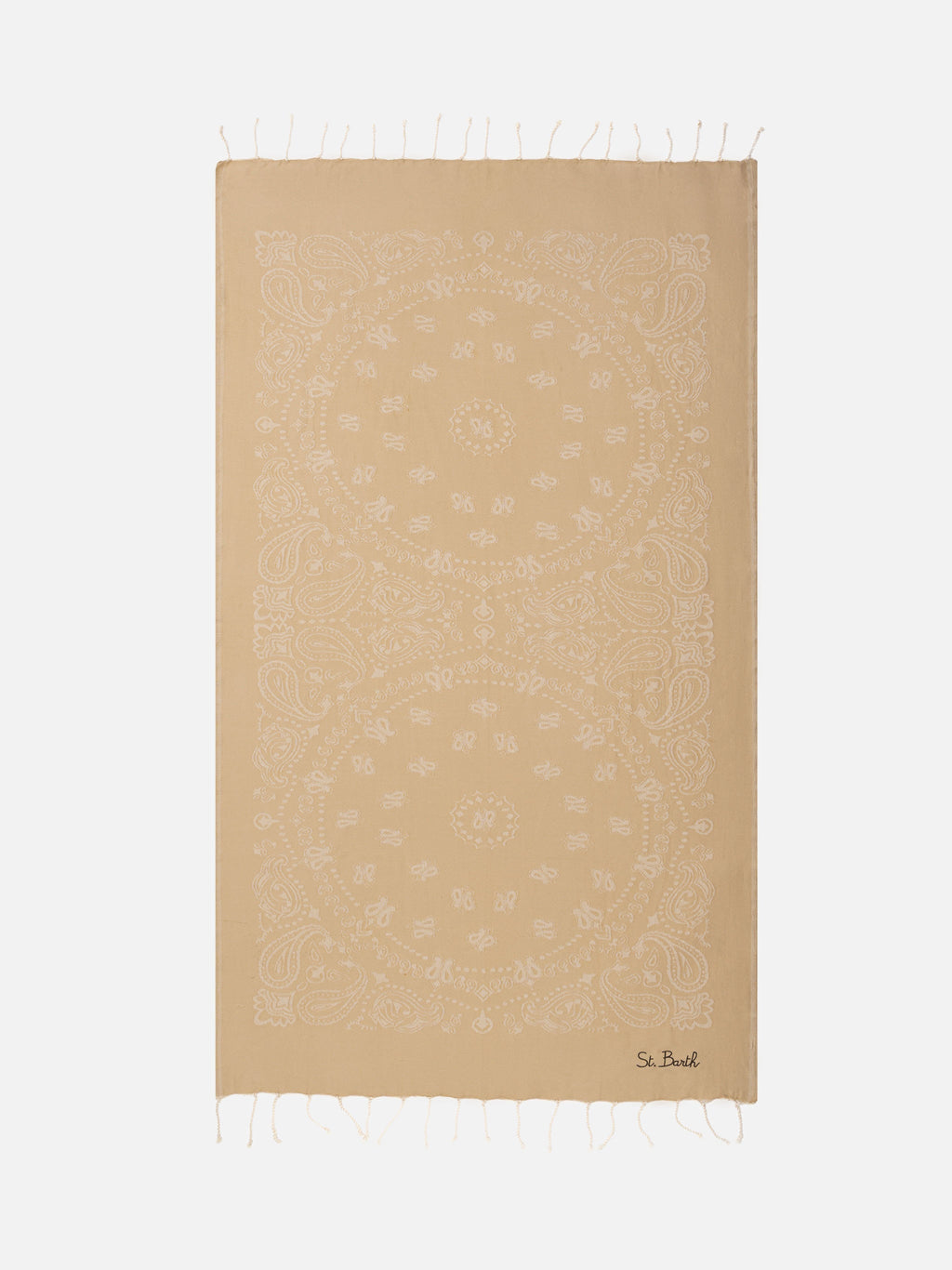 Telo mare Foutas beige con motivo jacquard bandana