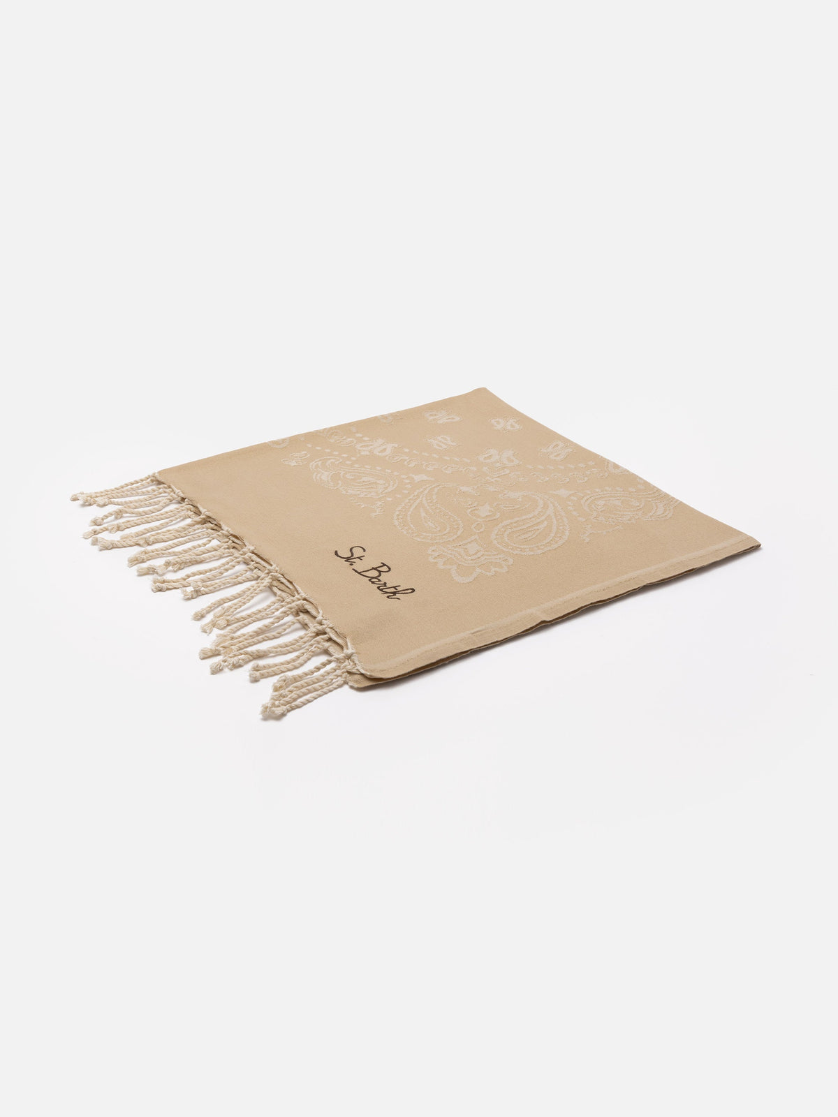 Telo mare Foutas beige con motivo jacquard bandana