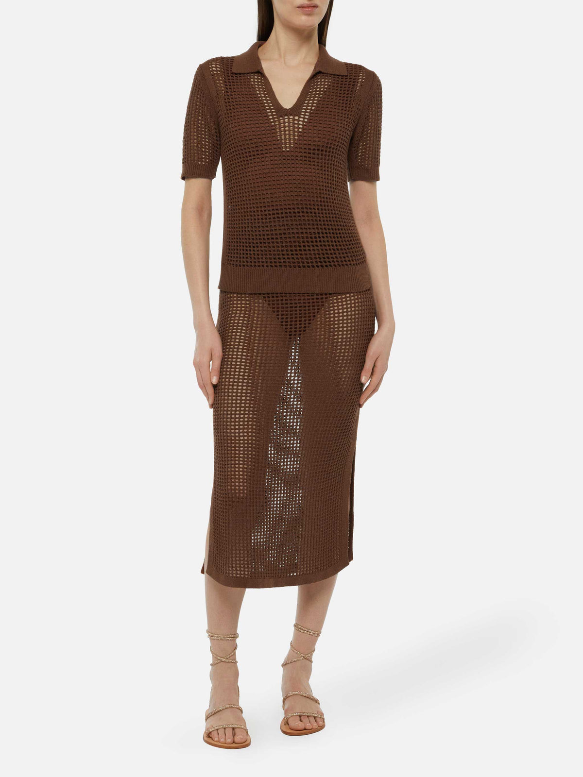 Polo Flora marrone in crochet a rete product image 5