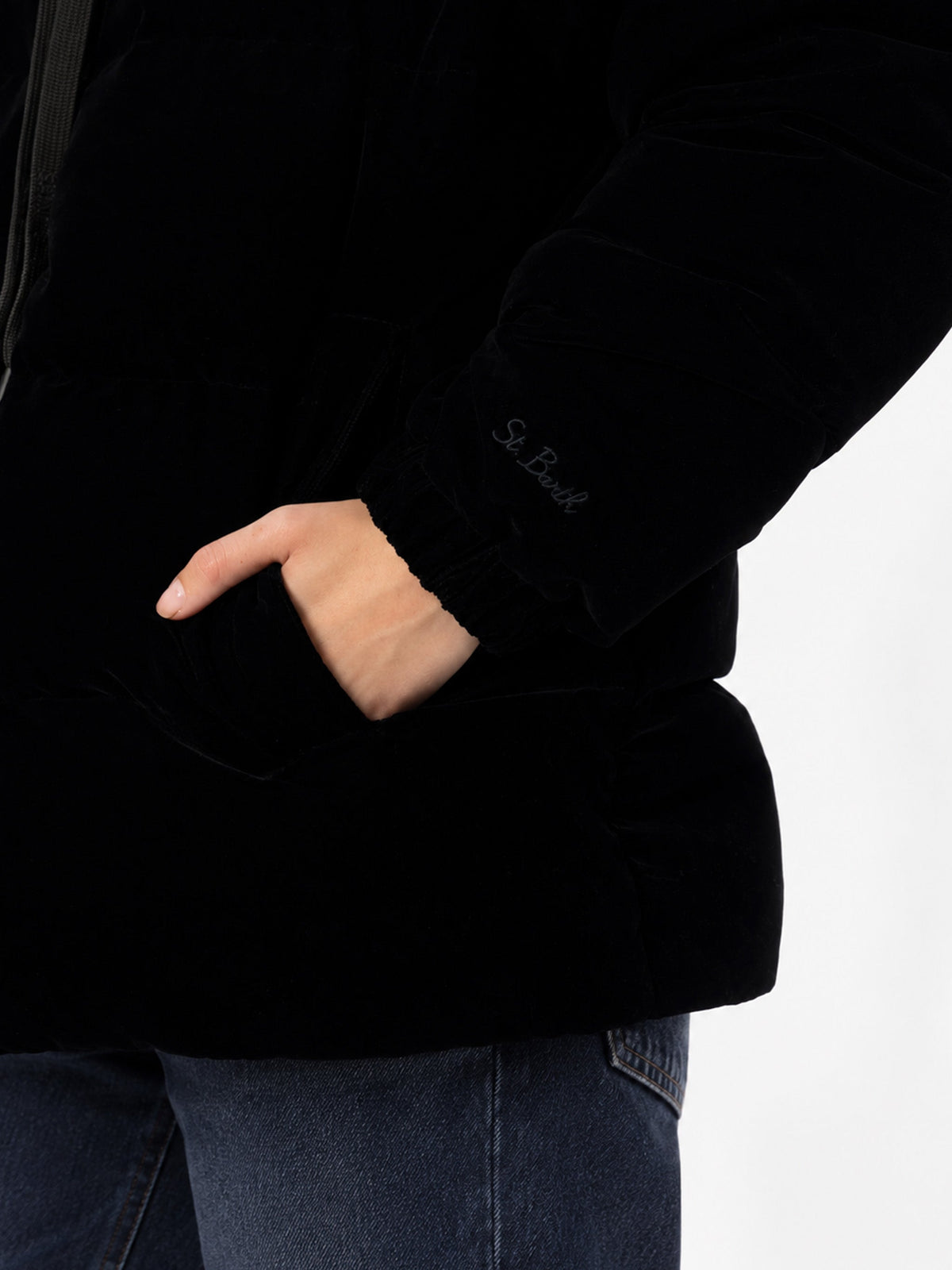 Piumino Geneve nero in velluto con cappuccio product image 2