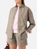 Camicia Gigy beige in flanella di misto lana gessata con product image 1