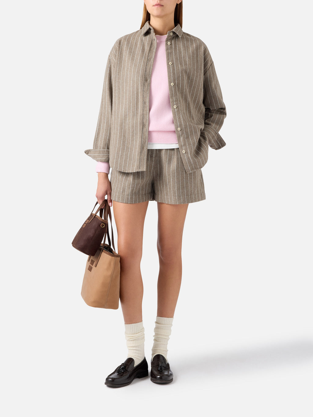 Camicia Gigy beige in flanella di misto lana gessata con product image 5
