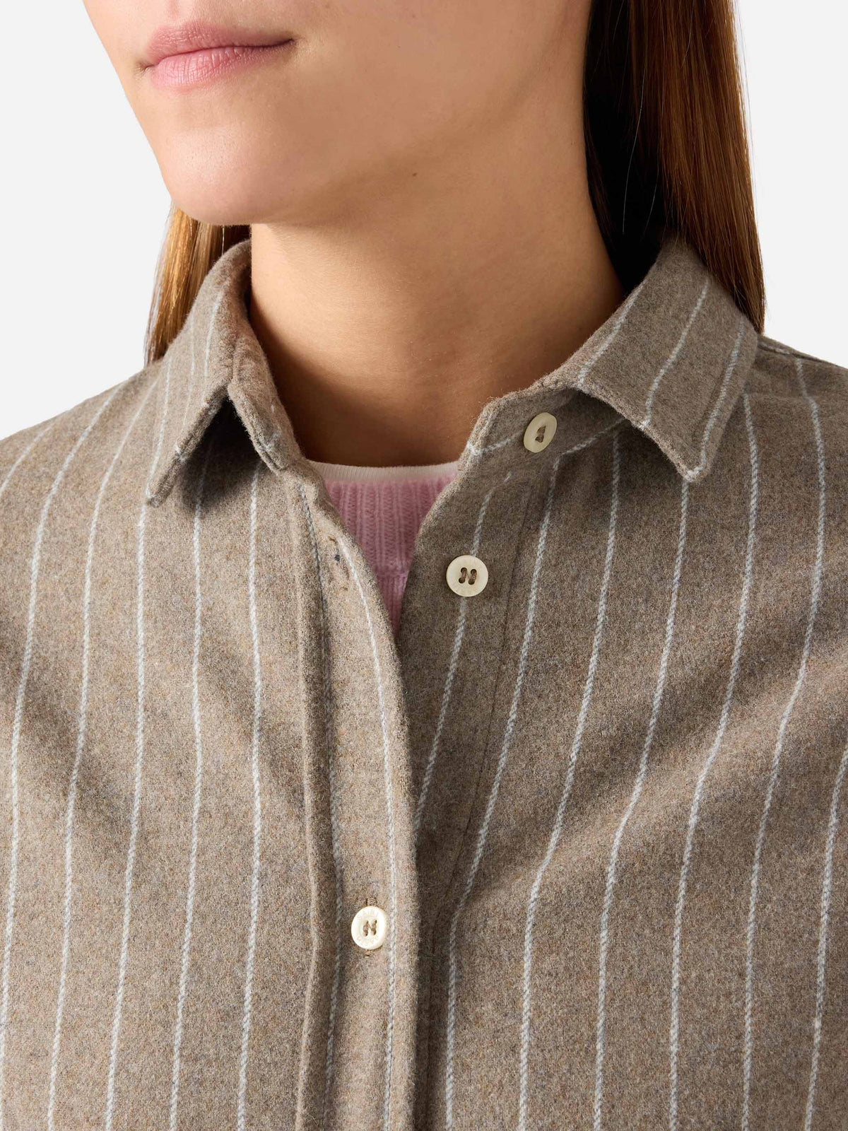 Camicia Gigy beige in flanella di misto lana gessata con product image 2
