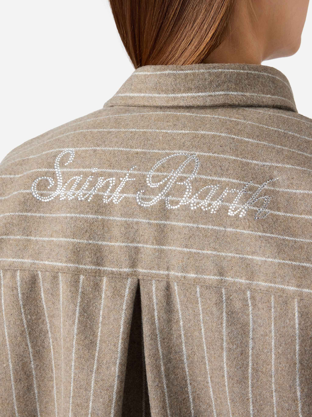 Camicia Gigy beige in flanella di misto lana gessata con product image 4