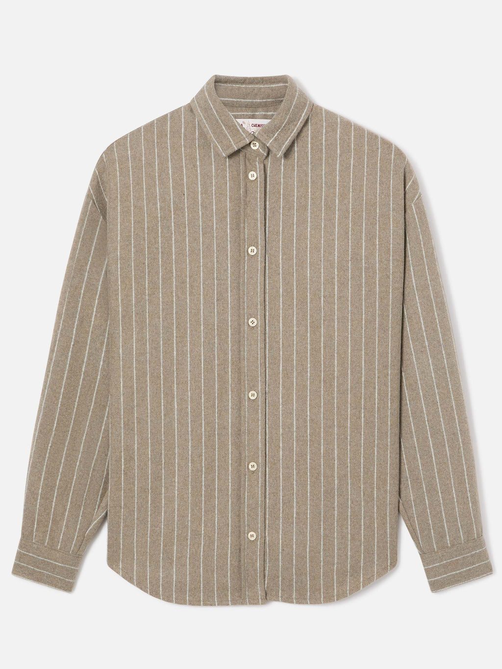 Camicia Gigy beige in flanella di misto lana gessata con product image 6