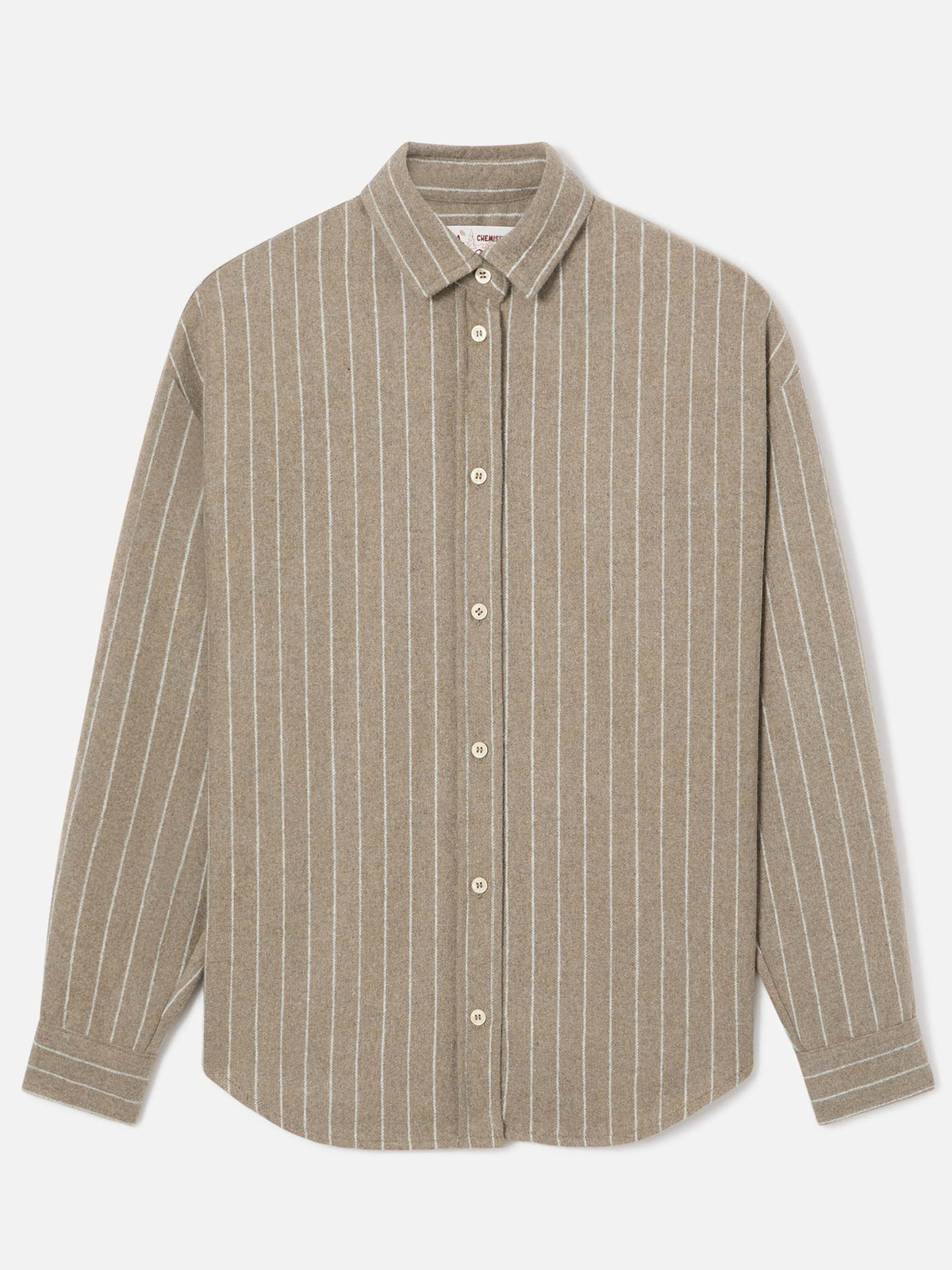 Camicia Gigy beige in flanella di misto lana gessata con product image 6