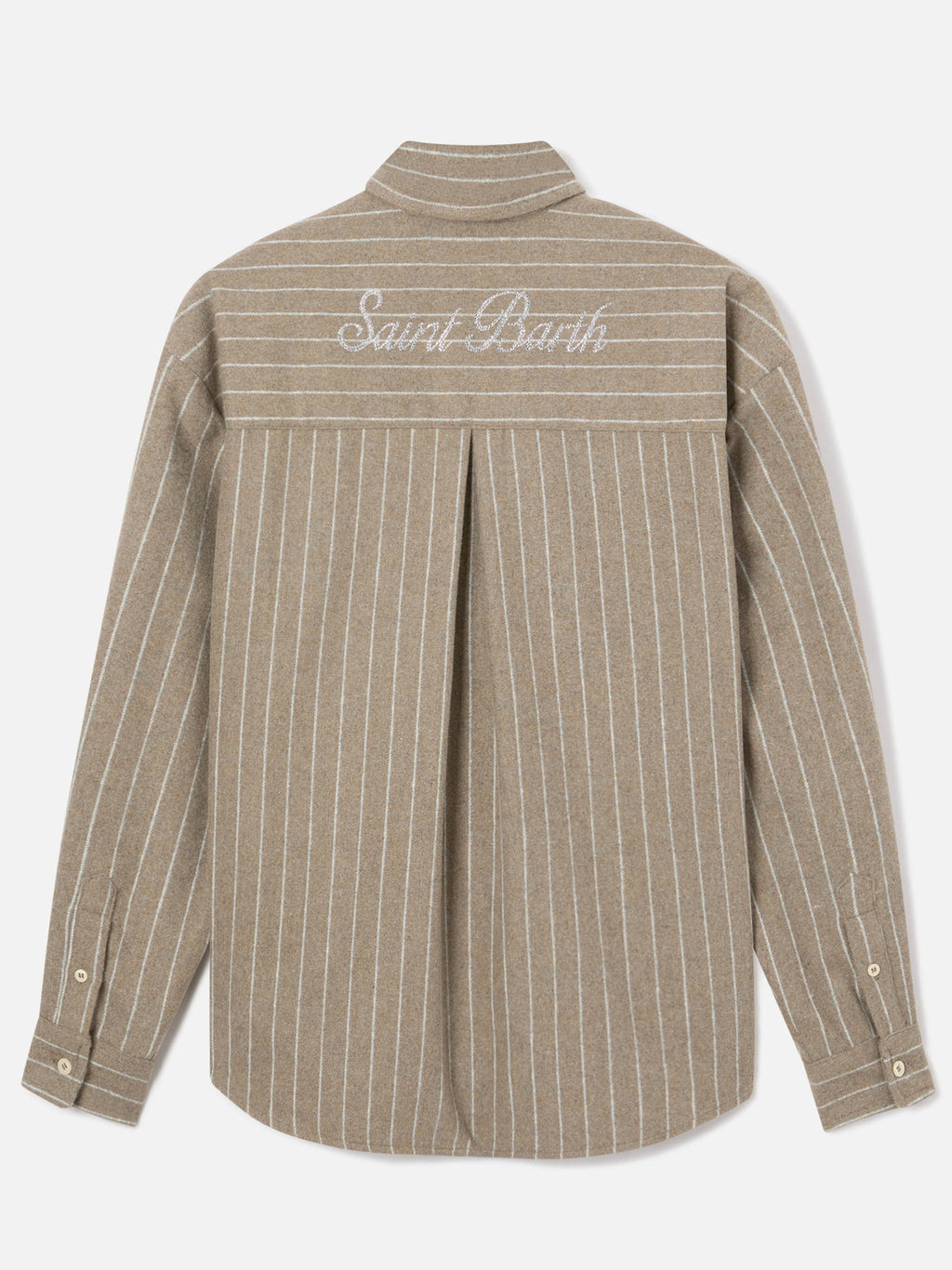 Camicia Gigy beige in flanella di misto lana gessata con product image 7