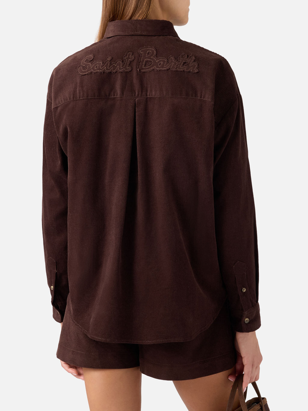 Camicia Gigy marrone scuro in velluto a coste di cotone con product image 3