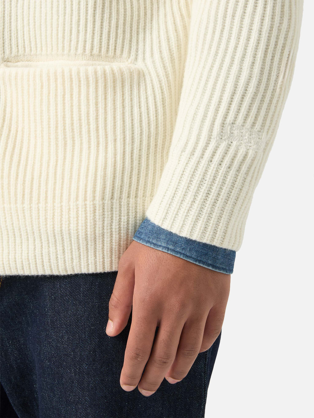 Cardigan Glasgow bianco panna in lana con collo a scialle