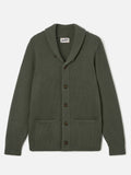Cardigan Glasgow verde in lana con collo a scialle