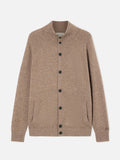Cardigan Galway beige in lana lambswool con collo alto