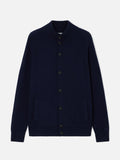 Cardigan Galway blu navy in lana lambswool con collo alto