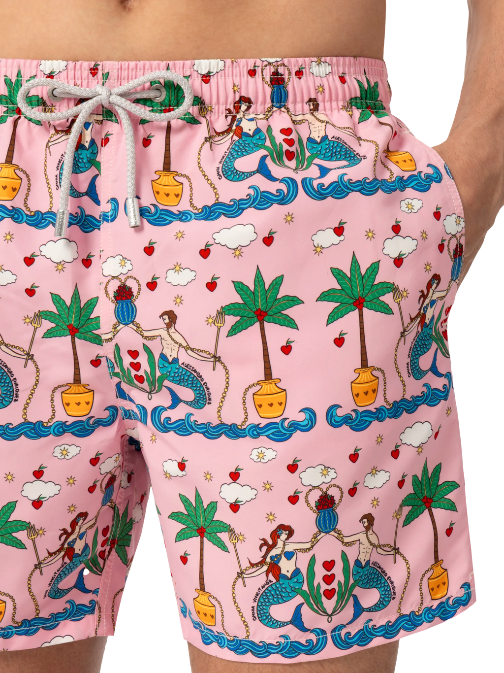 Costume mare Gustavia rosa con stampa sirene | Special Edition