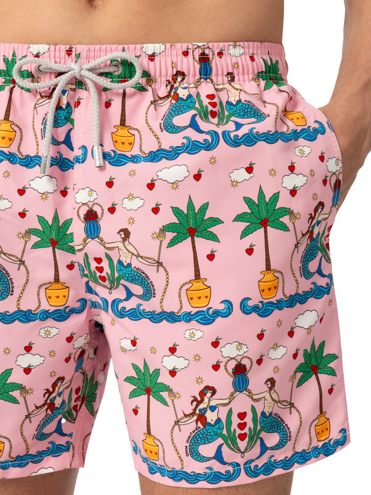 Costume mare Gustavia rosa con stampa sirene | Special Edition