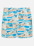 Costume mare Gustavia bianco panna con stampa cartolina Mykonos | Special Edition