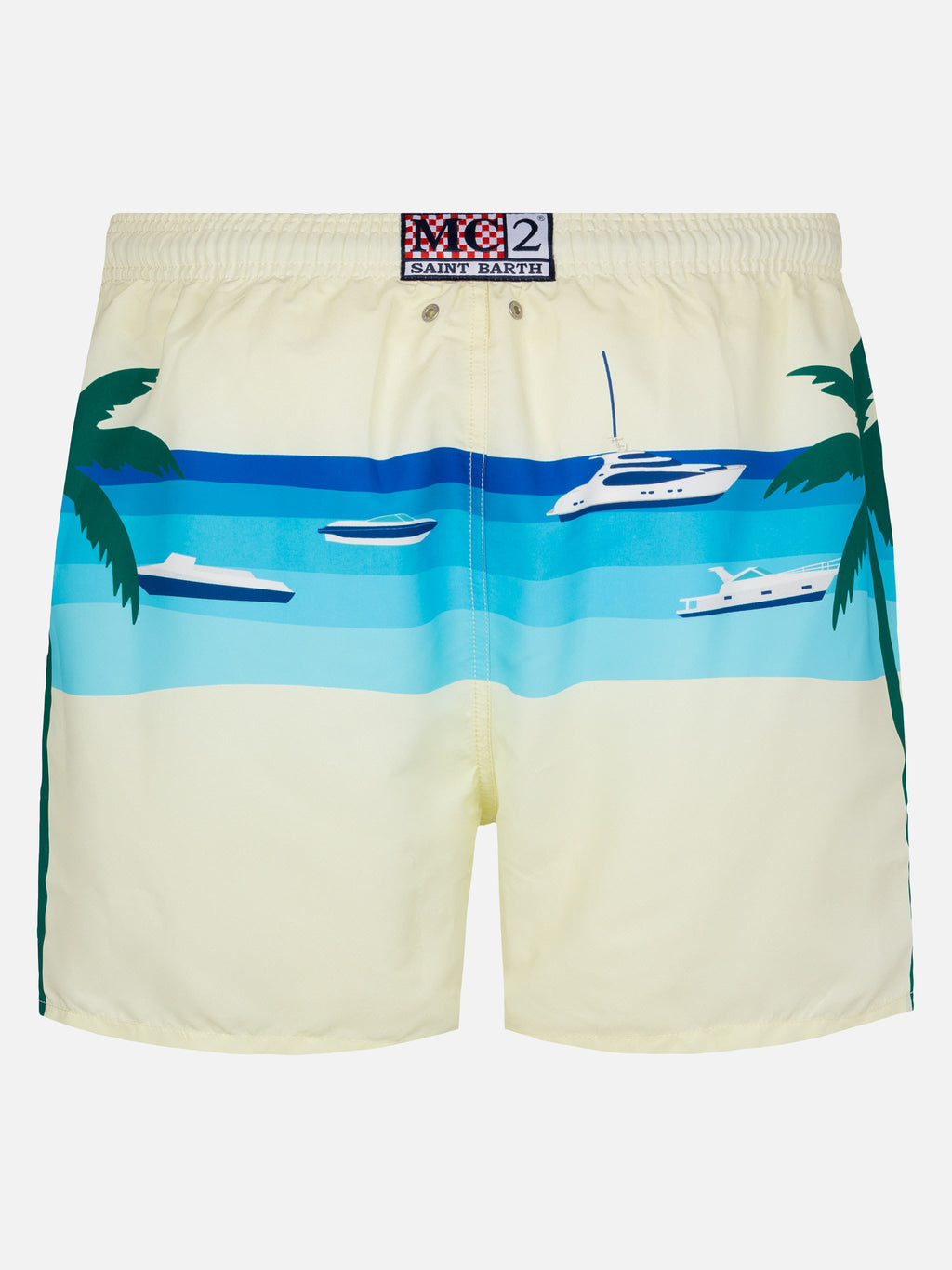 Costume mare Gustavia bianco panna con stampa piazzata cartolina Formentera