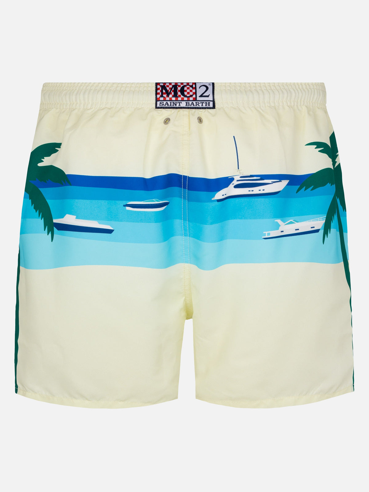 Costume mare Gustavia bianco panna con stampa piazzata cartolina Formentera
