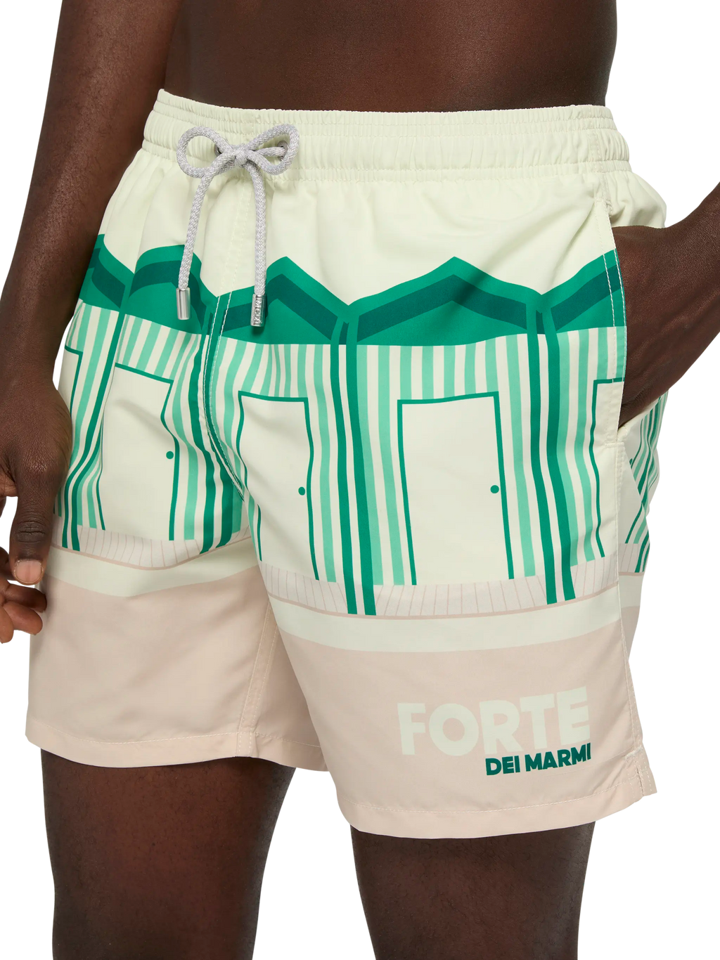 Costume mare Gustavia bianco panna con stampa piazzata cartolina Forte dei Marmi