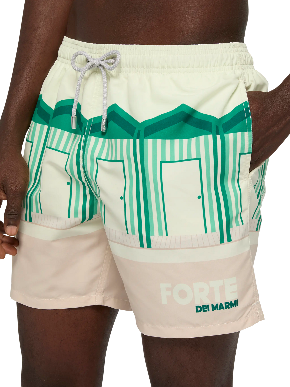 Costume mare Gustavia bianco panna con stampa piazzata cartolina Forte dei Marmi