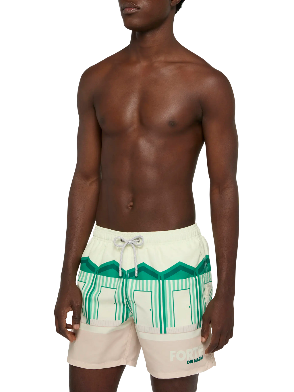 Costume mare Gustavia bianco panna con stampa piazzata cartolina Forte dei Marmi