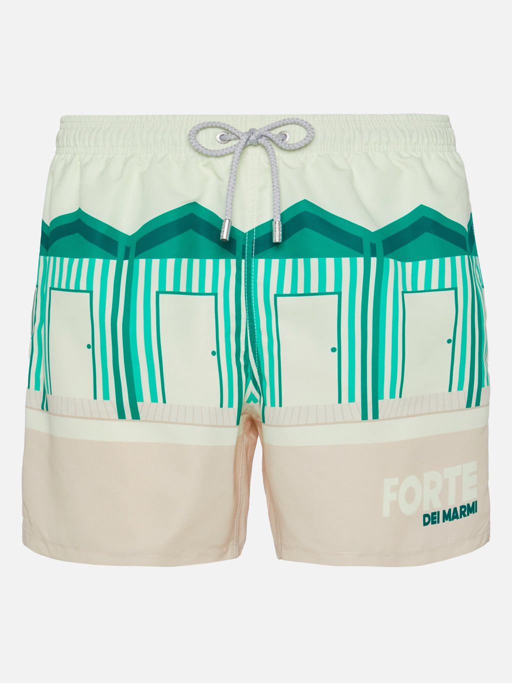 Costume mare Gustavia bianco panna con stampa piazzata cartolina Forte dei Marmi