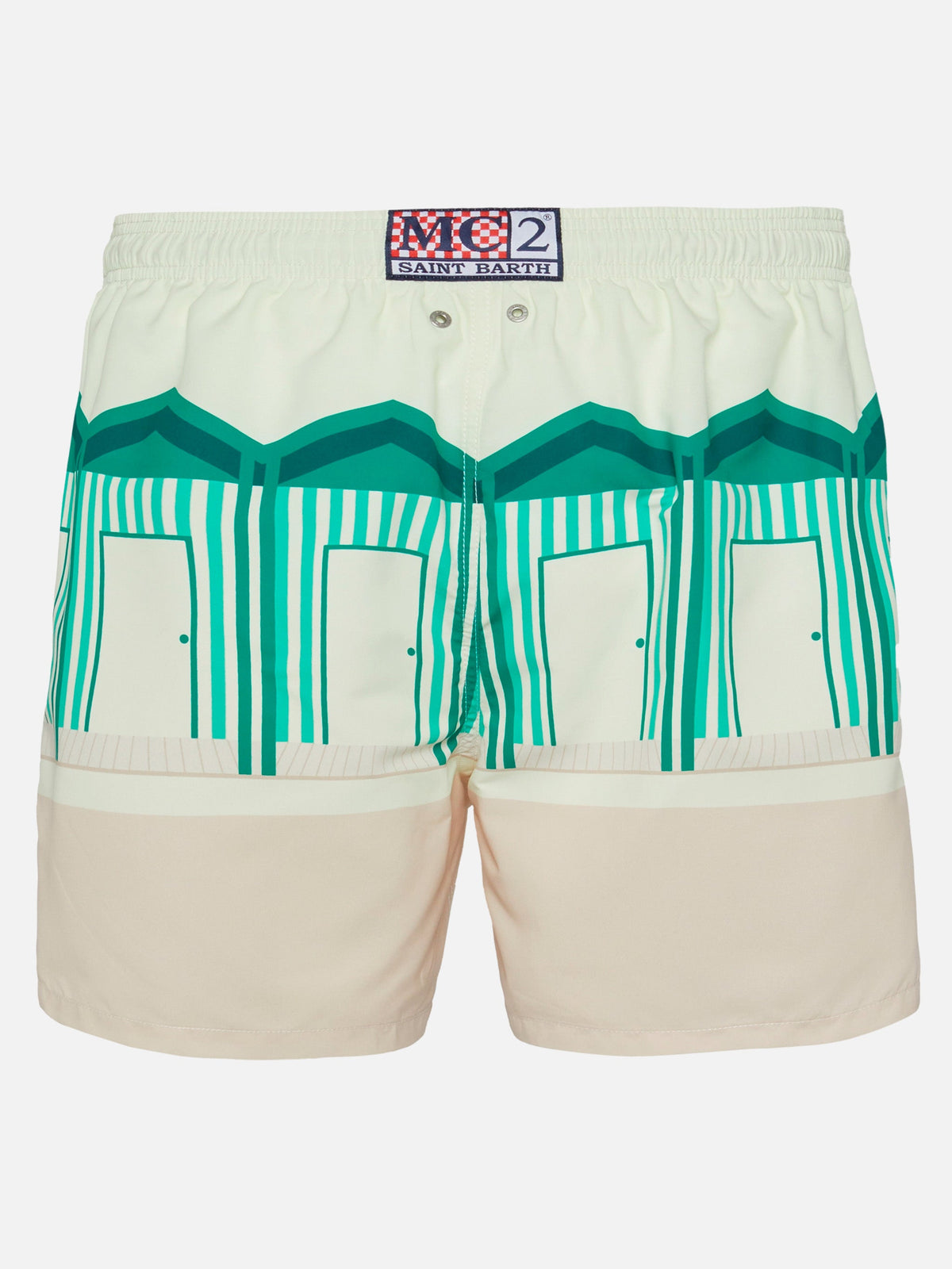 Costume mare Gustavia bianco panna con stampa piazzata cartolina Forte dei Marmi
