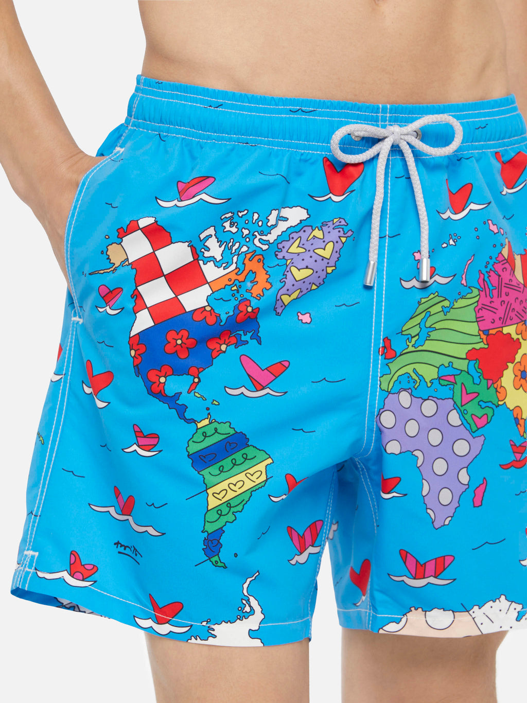 Costume mare Gustavia turchese con stampa piazzata mappa del mondo | Special Edition