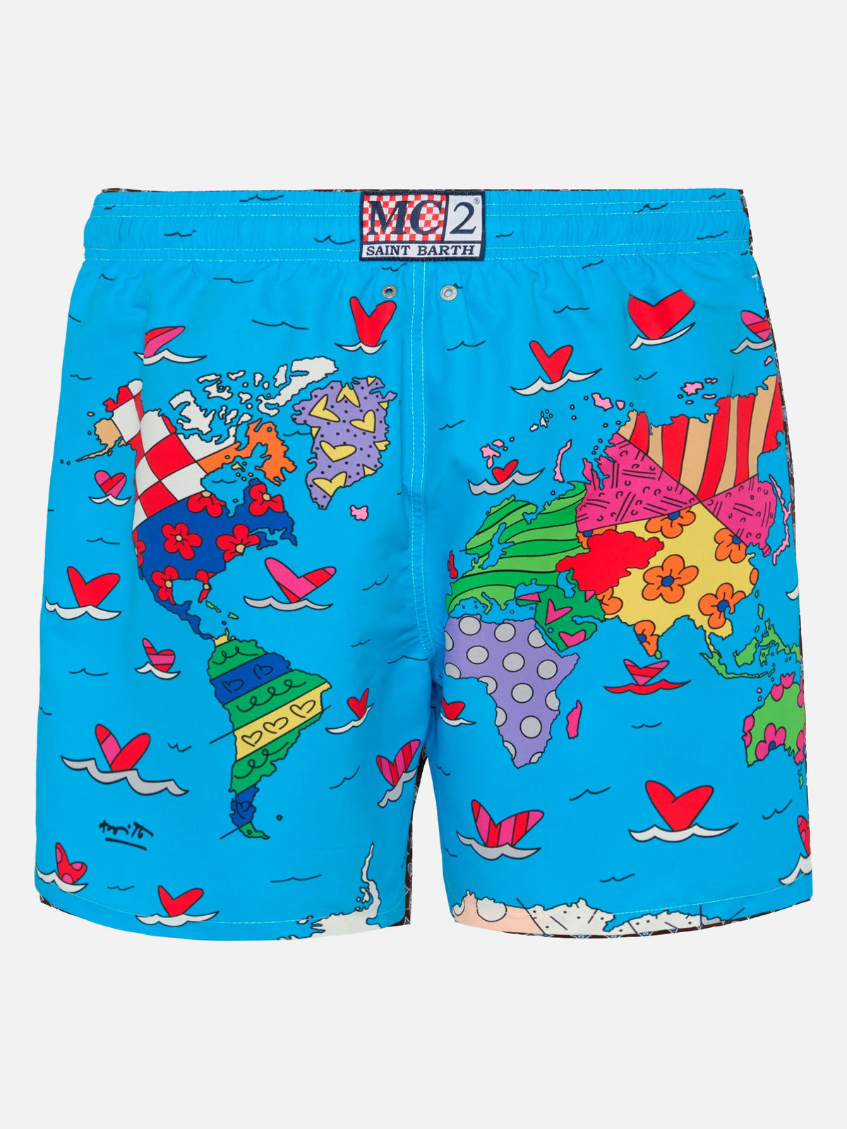 Costume mare Gustavia turchese con stampa piazzata mappa del mondo | Special Edition