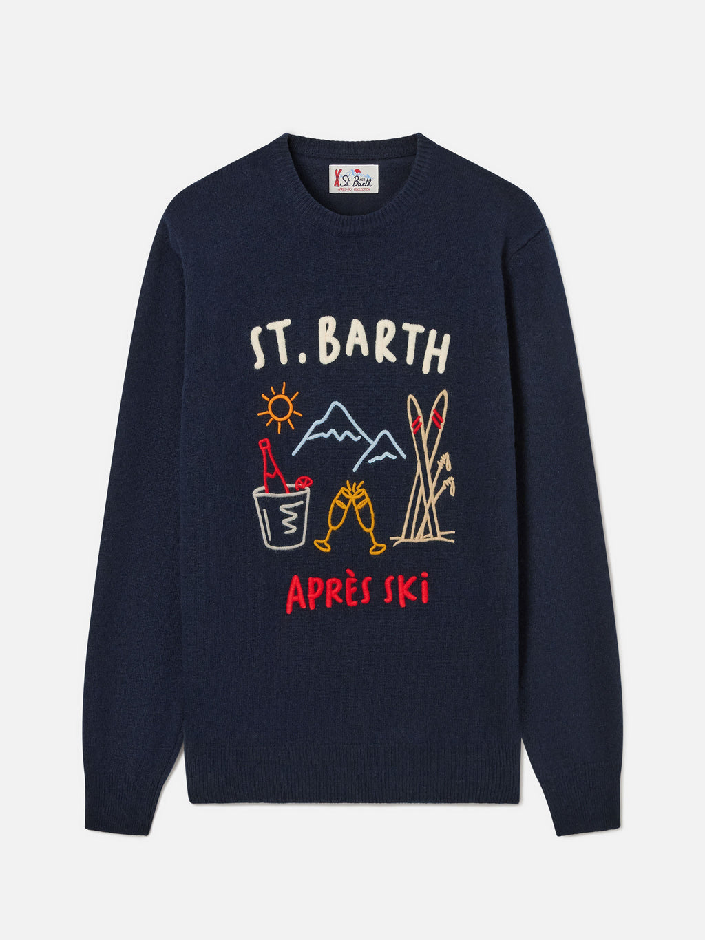 Maglia girocollo Heron blu navy con intarsio e ricamo Après Ski