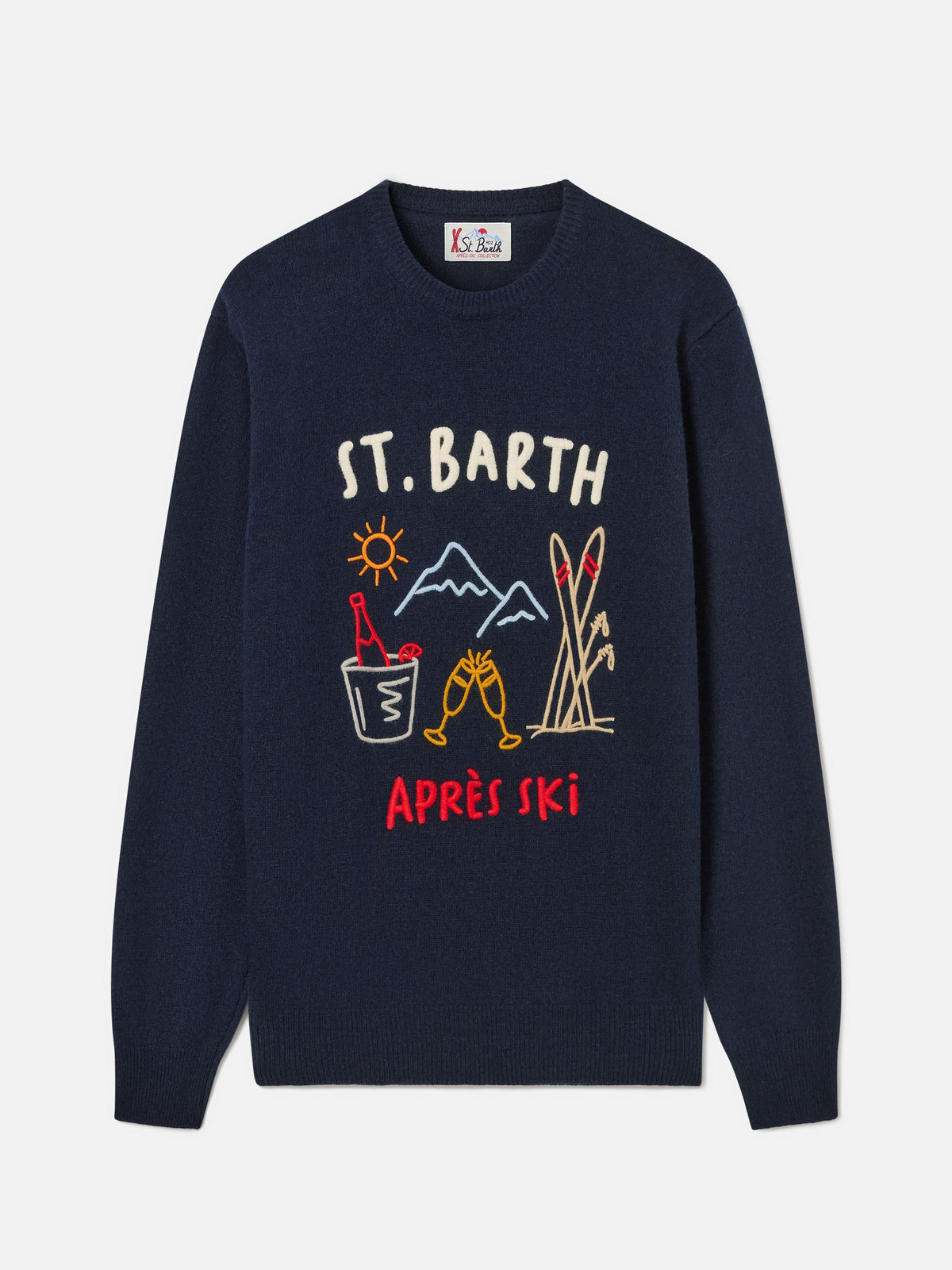 Maglia girocollo Heron blu navy con intarsio e ricamo Après Ski