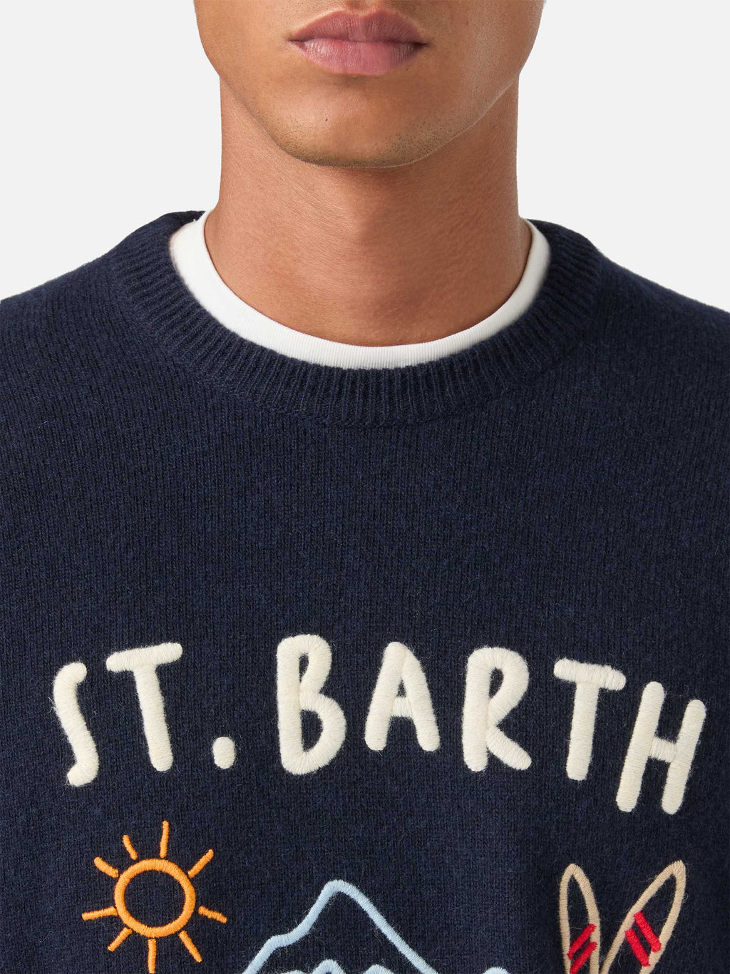 Maglia girocollo Heron blu navy con intarsio e ricamo Après Ski