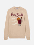 Maglia girocollo Heron beige con intarsio e ricamo Vin Brulé